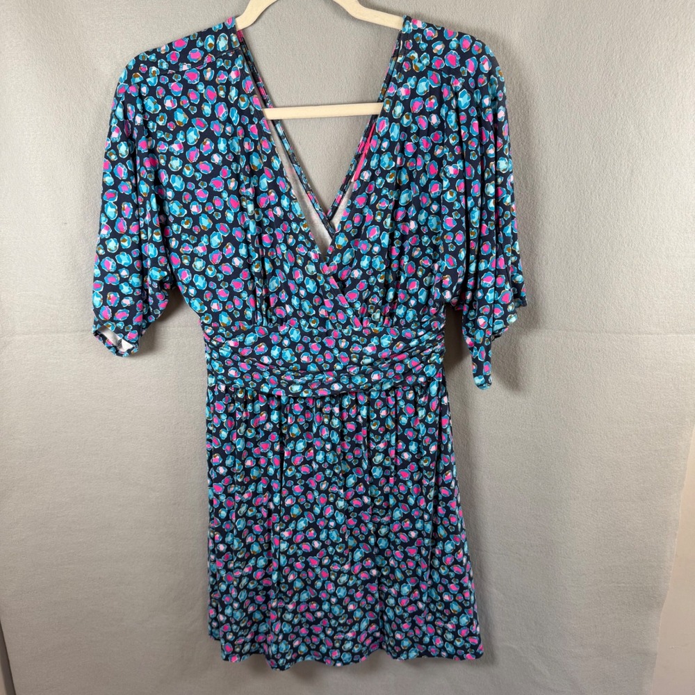 Lilly Pulitzer Dress Womens S Blue Pink Leopard Print V-Neck Short Sleeve 7383 - Picture 10 of 11